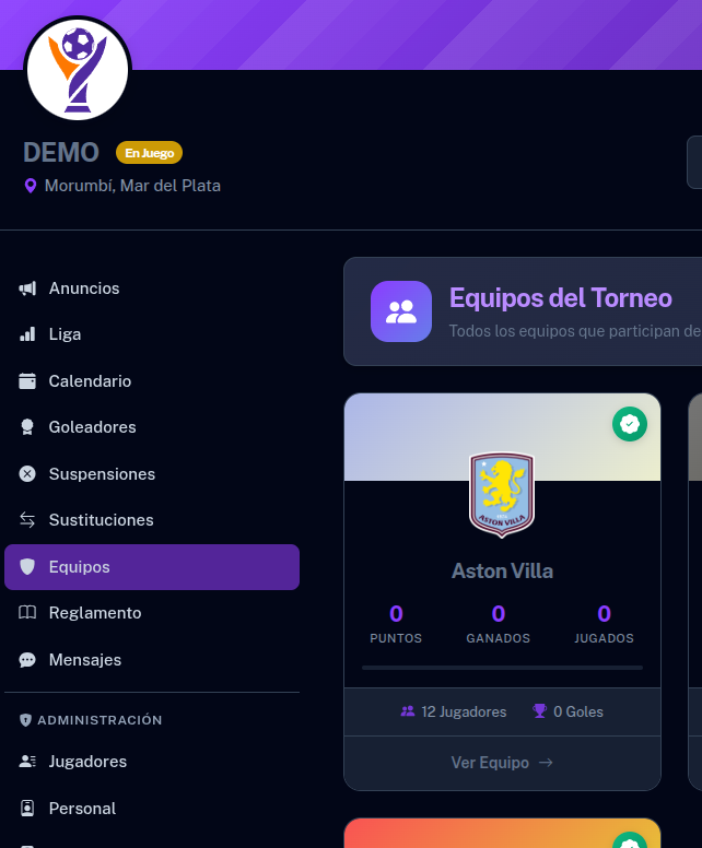 Mar del Fútbol tournament management dashboard